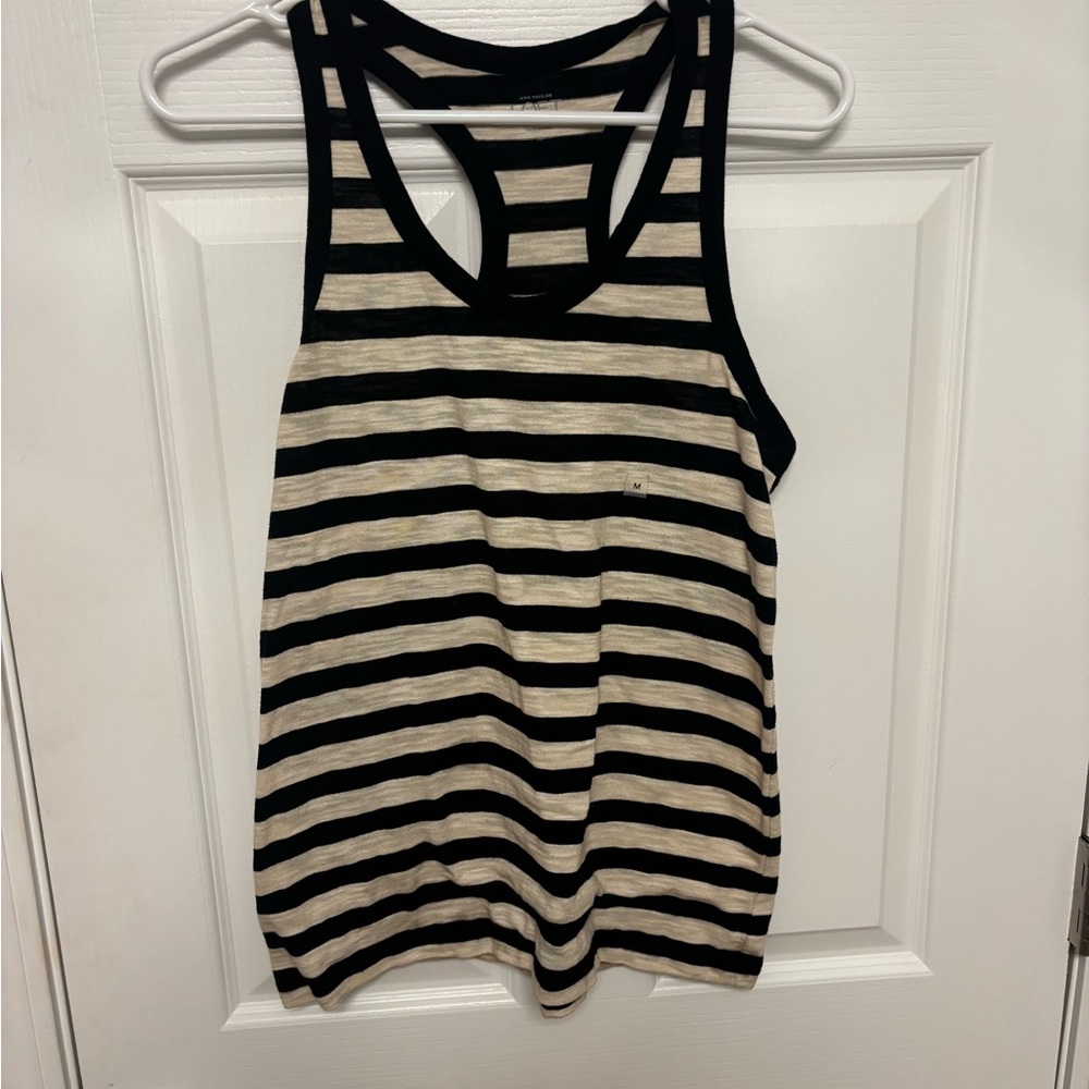 Ann Taylor Black and Cream Striped Top. Medium